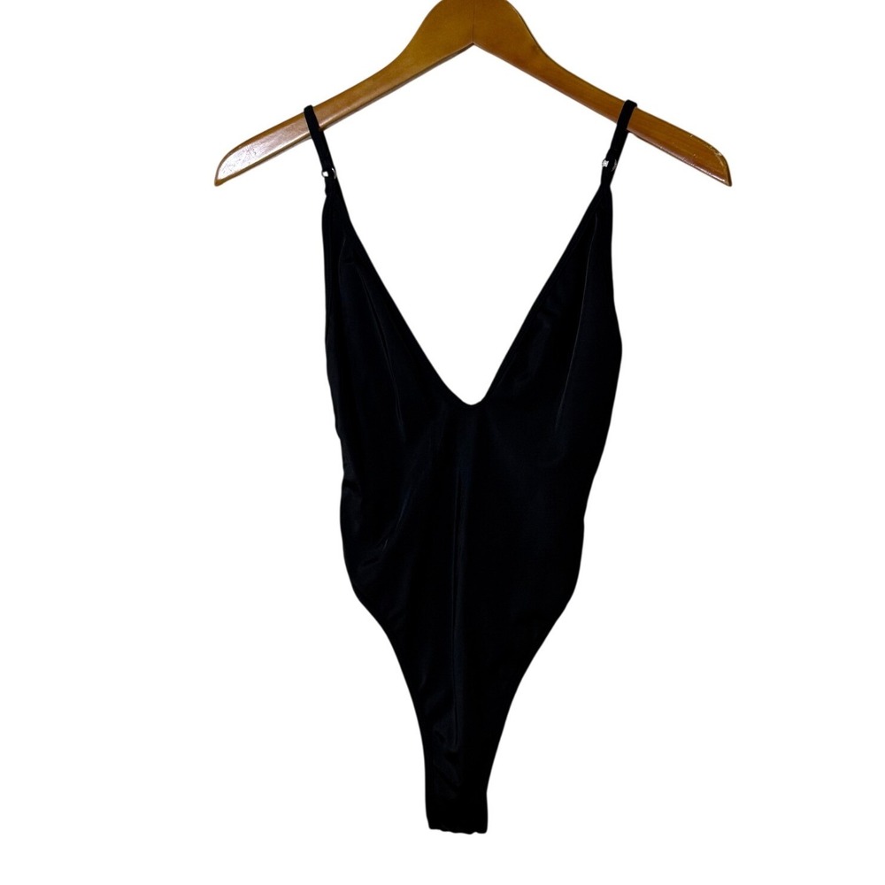 Salty Women One Piece Swimsuit S Black High Cut Deep V Neck Minimalist Vacation